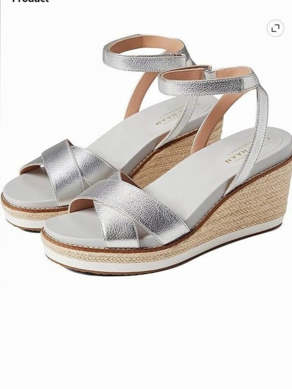 Cole Haan Cloudfeel Silver Asbury Espadrille Wedge Sandal. Size 10